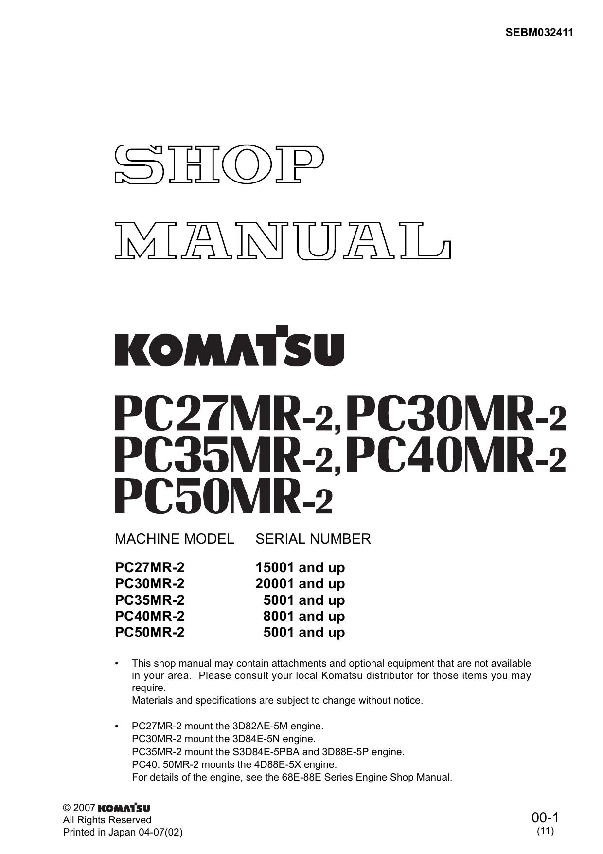 PC27MR-2 PC30MR-2 PC35MR-2 PC40MR-2 PC50MR-2 Shop Manual